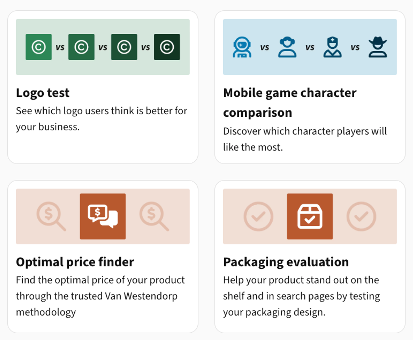 A few PickFu templates: pre-built polls for common use cases