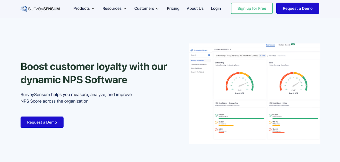 Screenshot of Surveysensum desktop homepage, above the fold