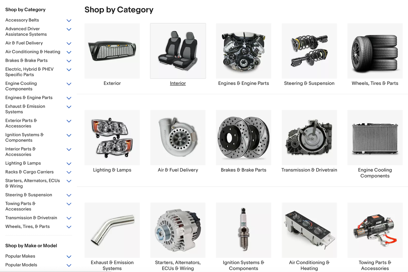 Screenshot of eBay auto parts category page