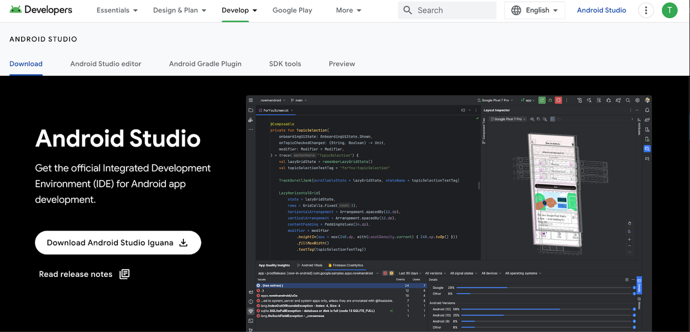 Screenshot of Android website, desktop
