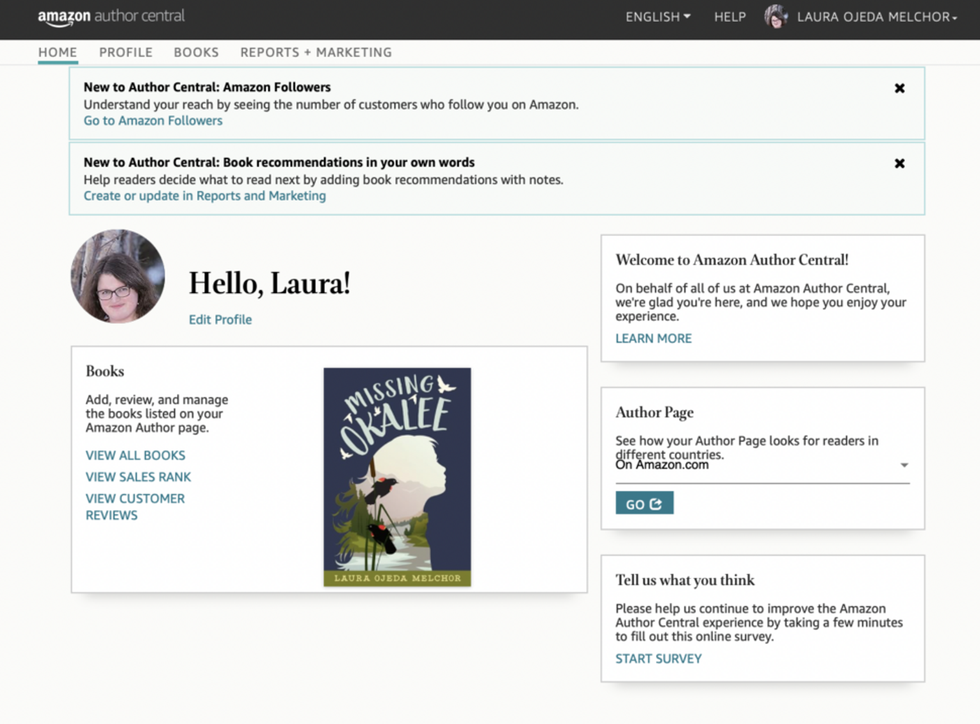 author-central-5-Laura's dashboard