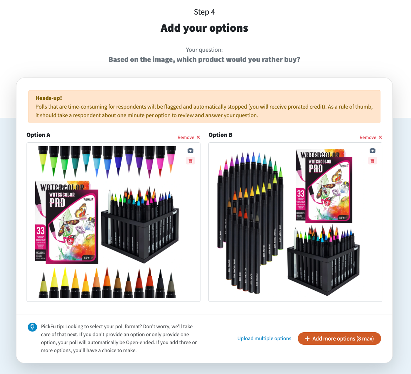 PickFu poll builder: add your images
