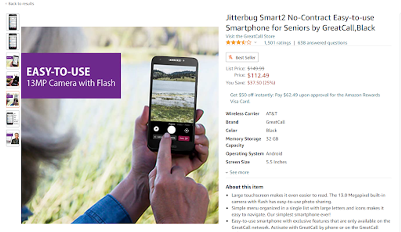Baby boomer marketing: Product image of Jitterbug smartphone for older consumers