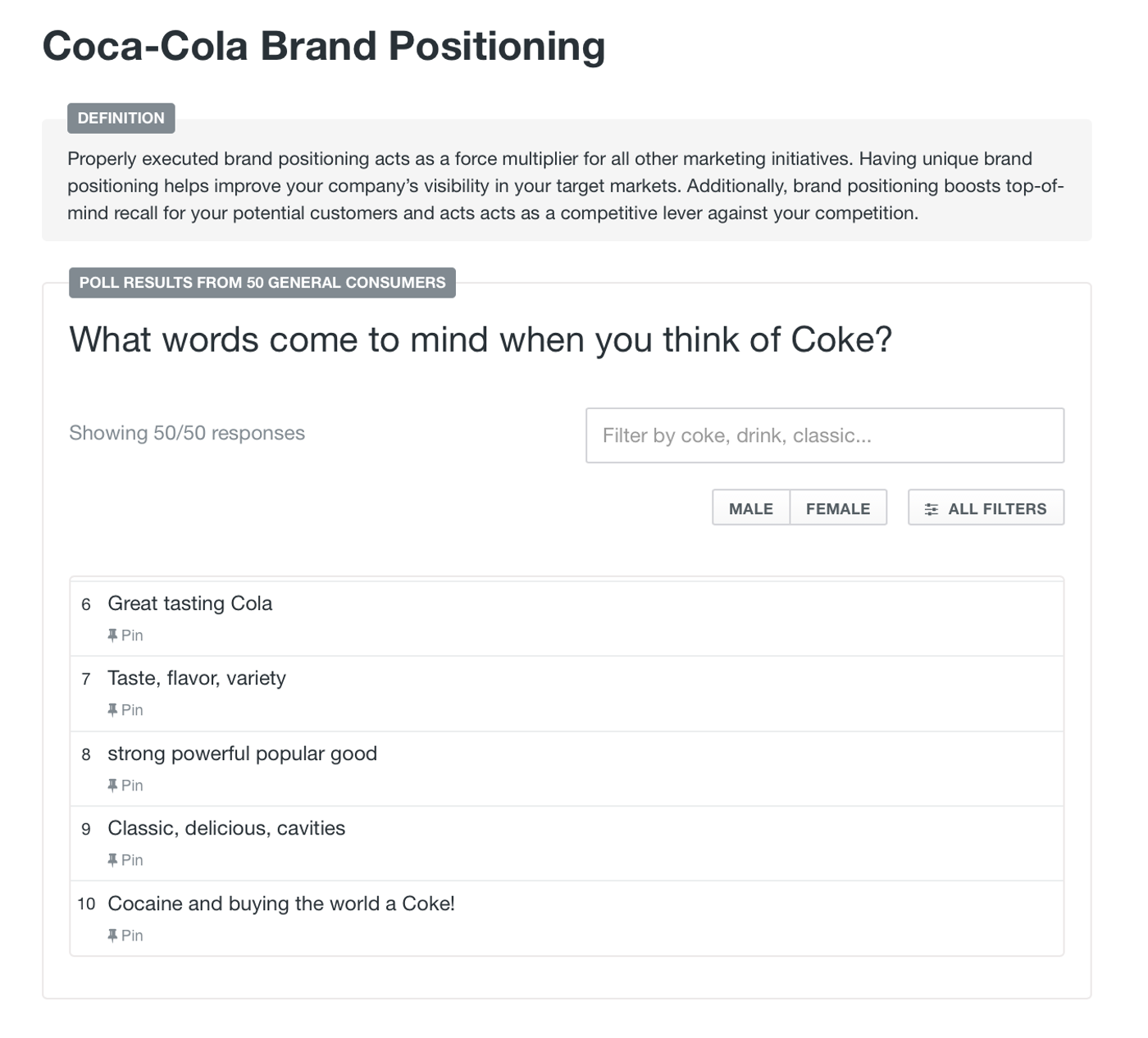 PickFu Coca-Colar brand audit screenshot