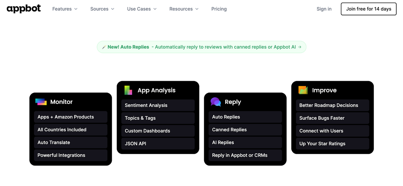 appbot screenshot, desktop homepage above the fold. 