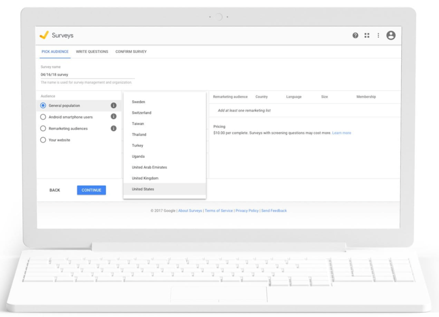 Alternatives to Google Surveys: survey interface