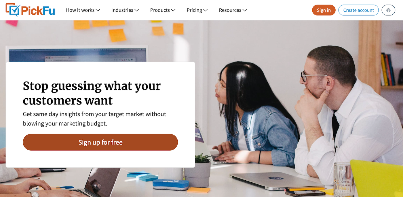 PickFu homepage: alternatives to Google Surveys