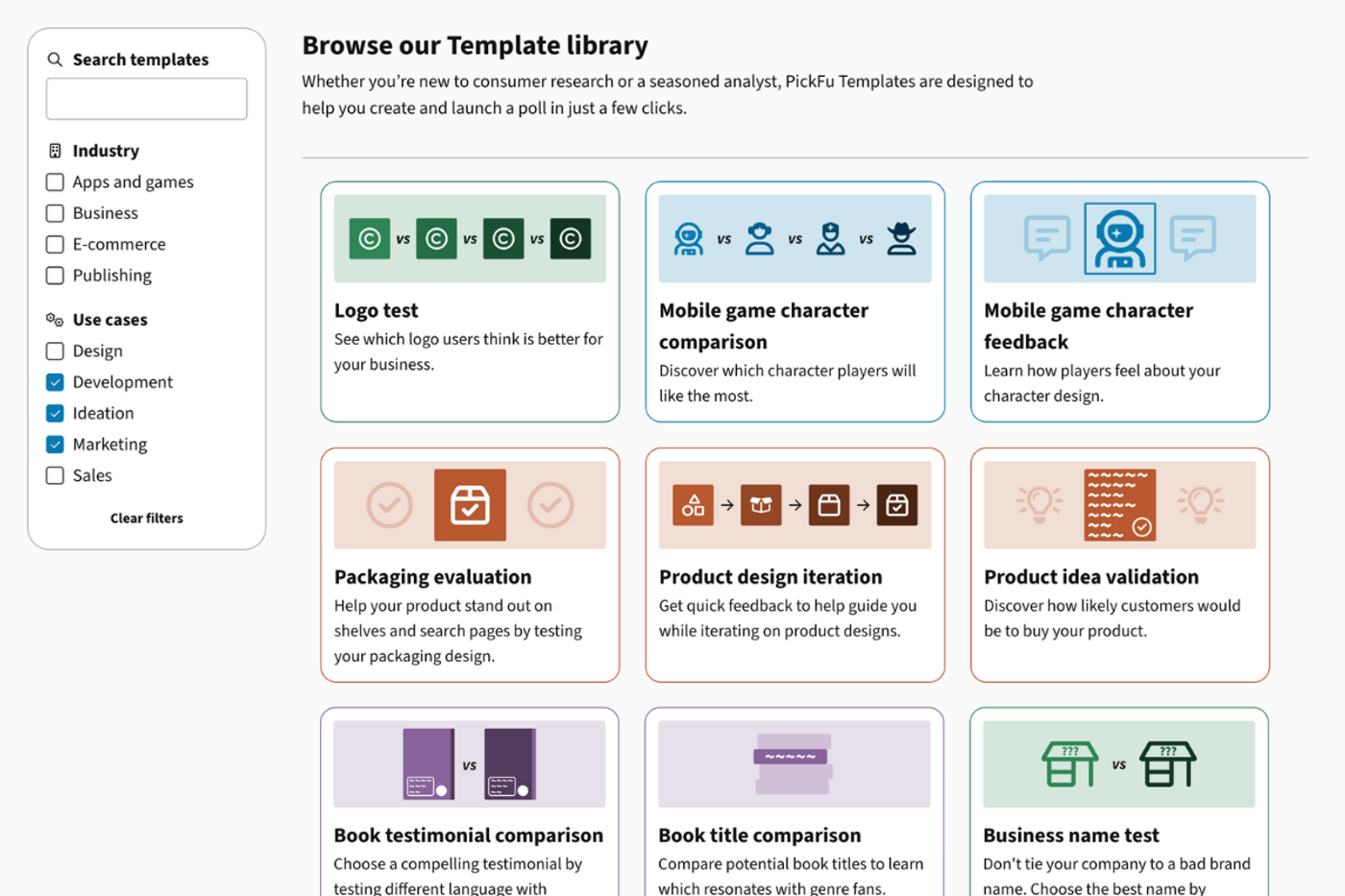 The PickFu Template library