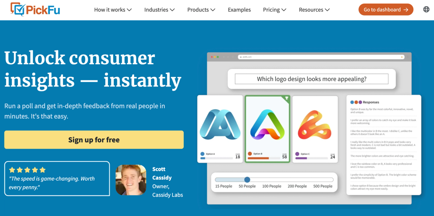 Screenshot of PickFu homepage.