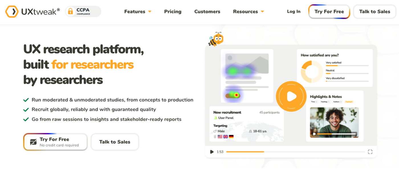 UXtweak UX research platform homepage