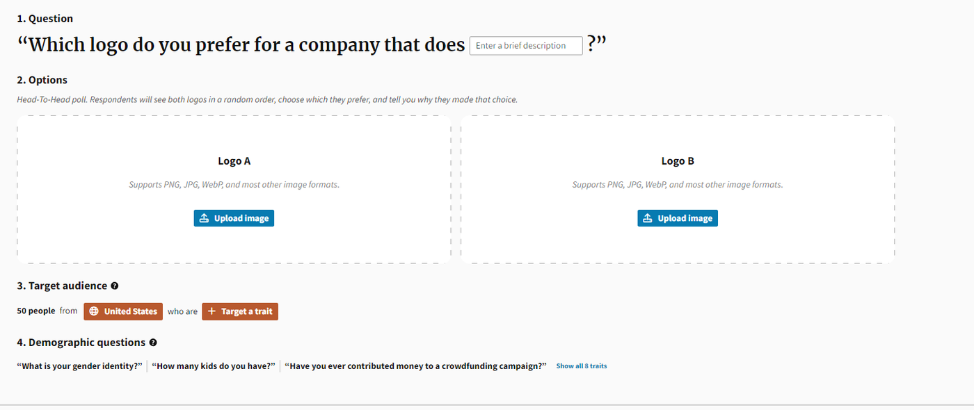 An image of a "Which logo do you prefer in PickFu's survey builder".