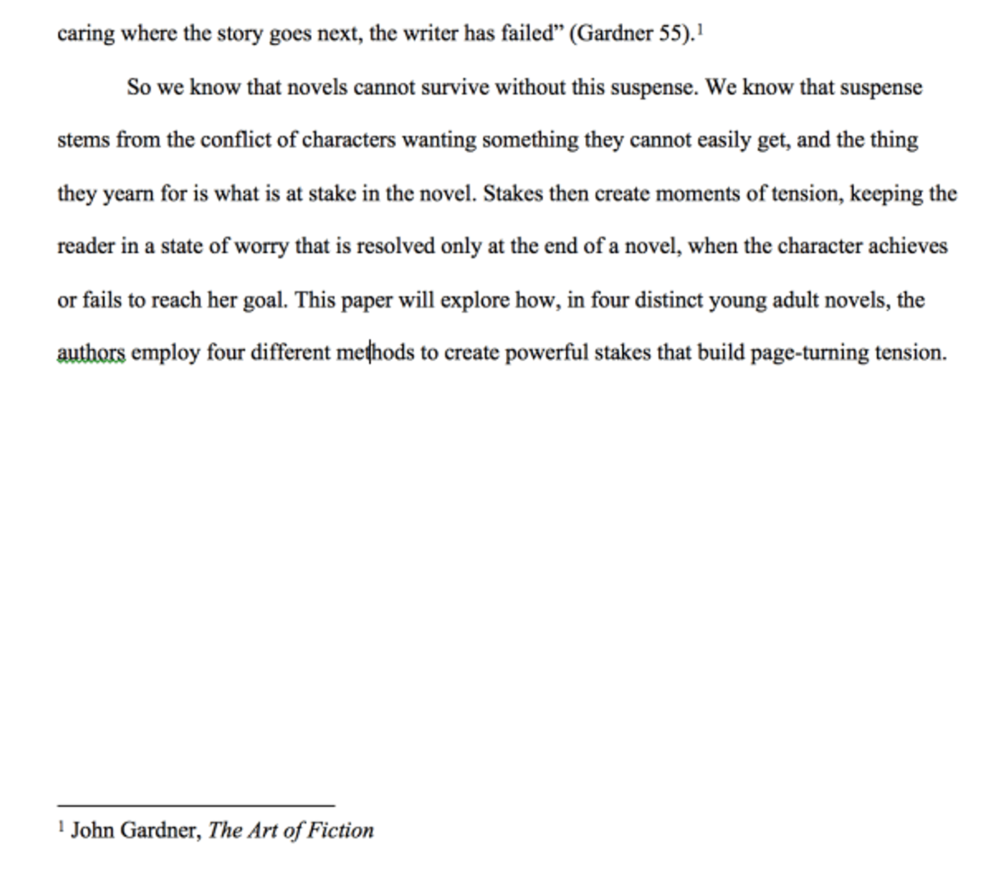 A footnote at the bottom of a manuscript page in Word