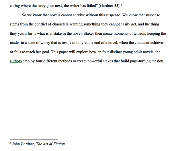 A footnote at the bottom of a manuscript page in Word