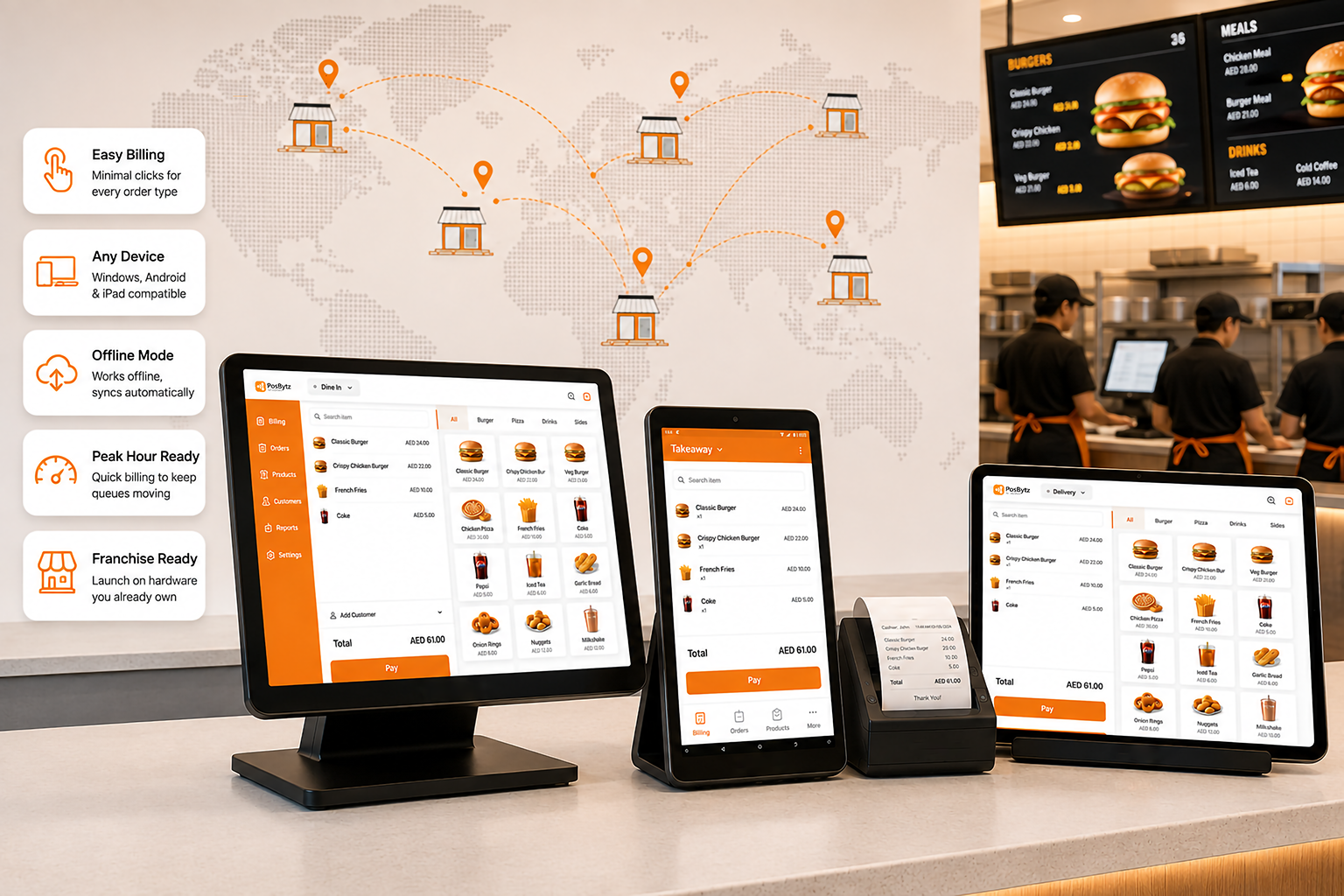 POS system for fast billing across restaurant franchise outlets