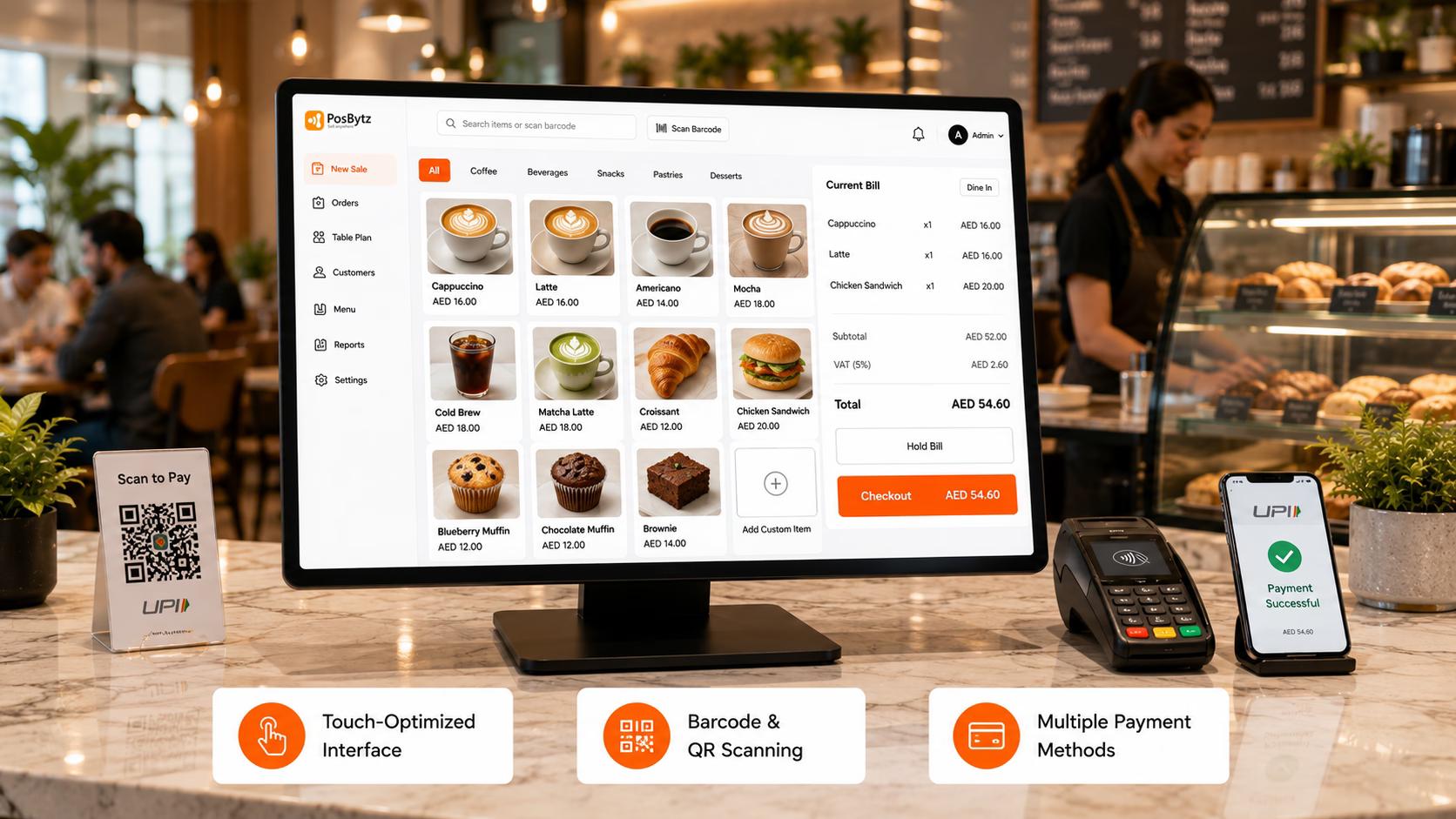Cafe POS system for offline billing and multi-device order management