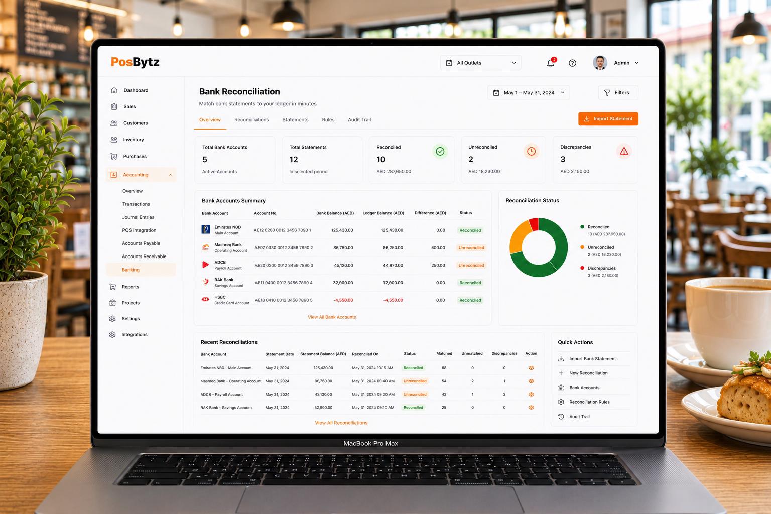 Bank reconciliation software for ERP with automated statement matching, discrepancy detection, and ledger synchronization