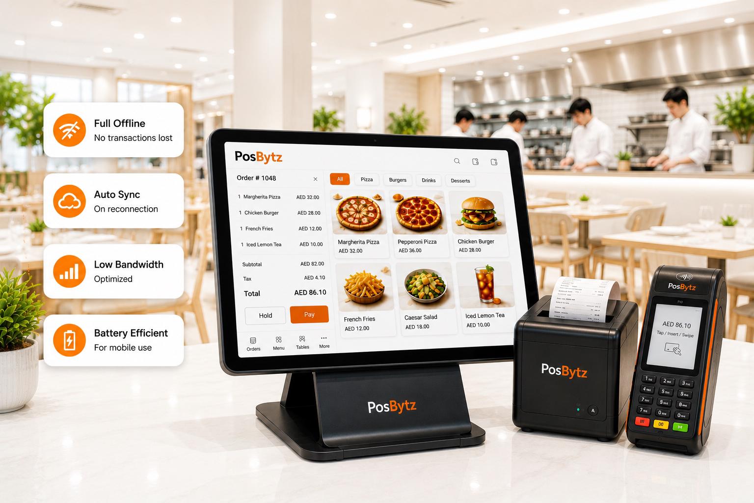 Android POS system operating in offline mode with automatic data synchronization when internet is restored.