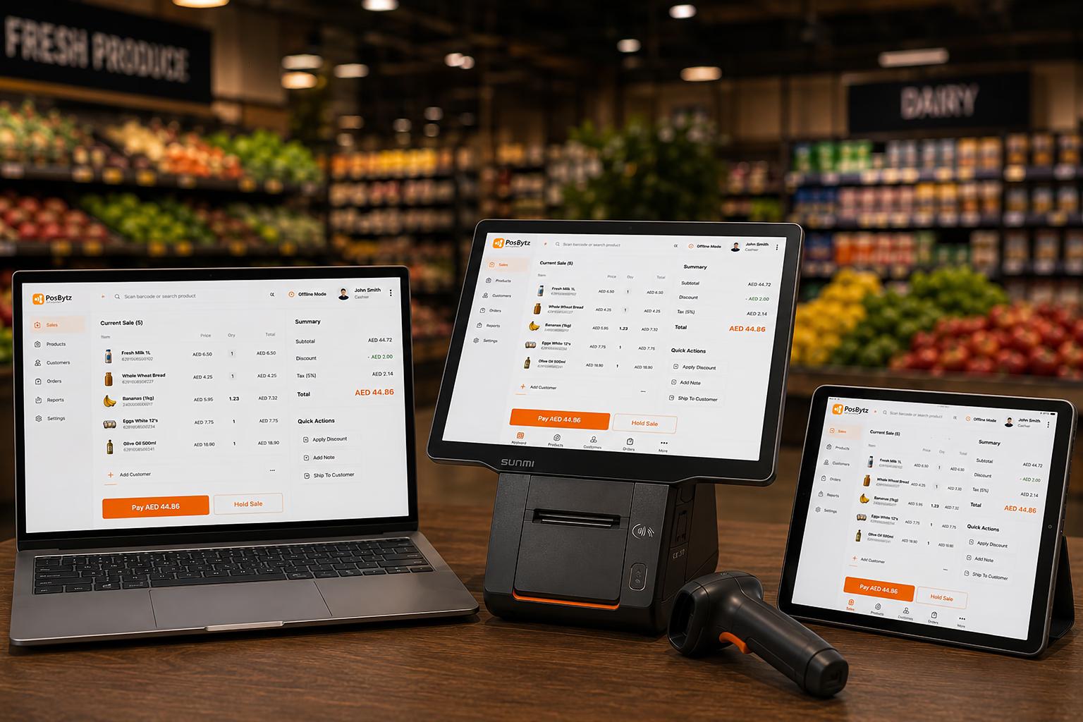 Retail POS software with barcode scanning, offline billing, and multi-device checkout