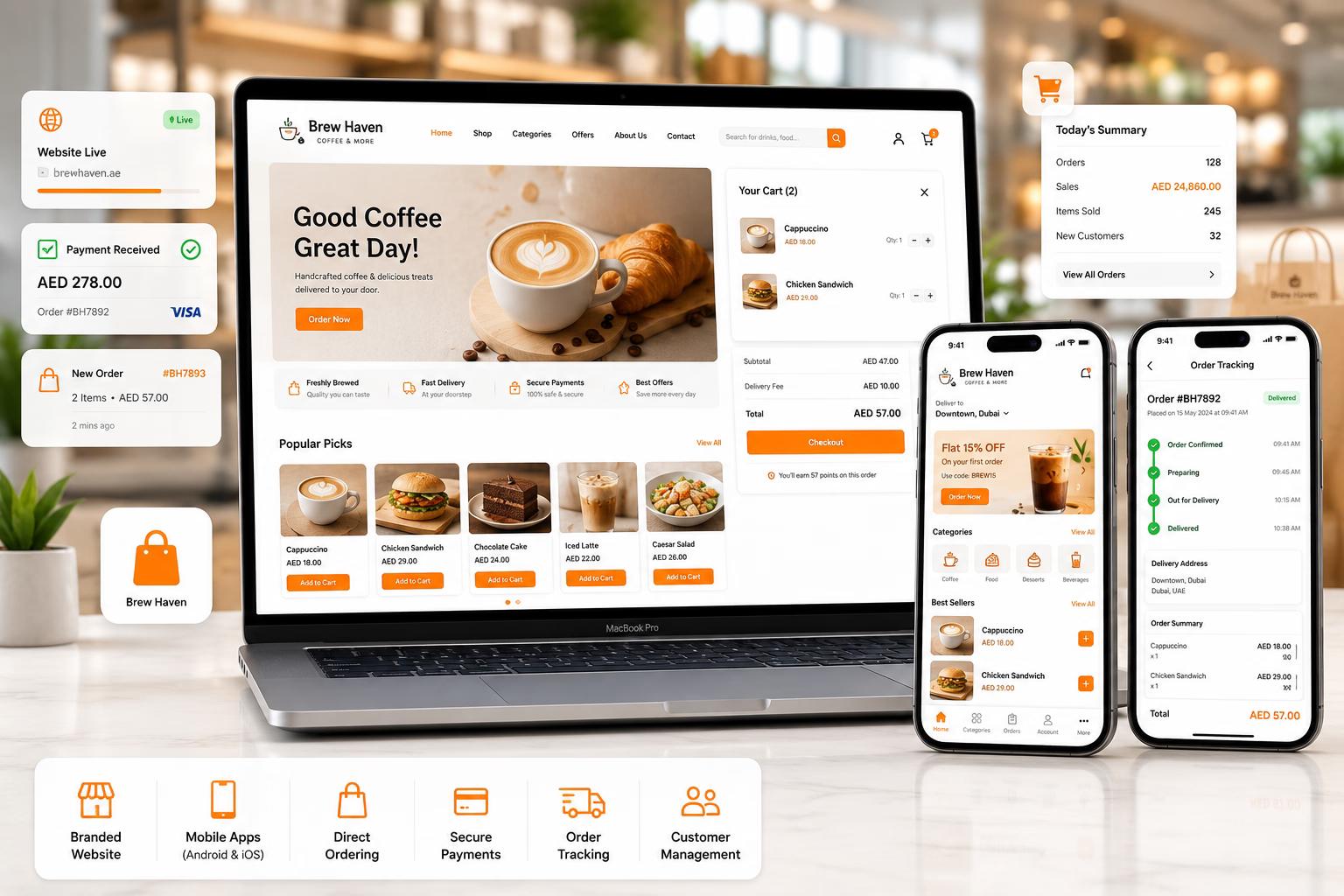 Branded online store for commission-free online ordering with integrated payments