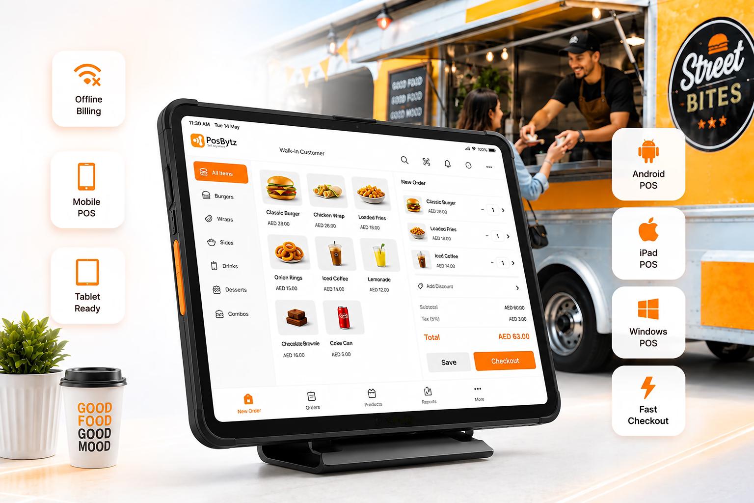 Mobile POS system for food truck billing and order management on the go