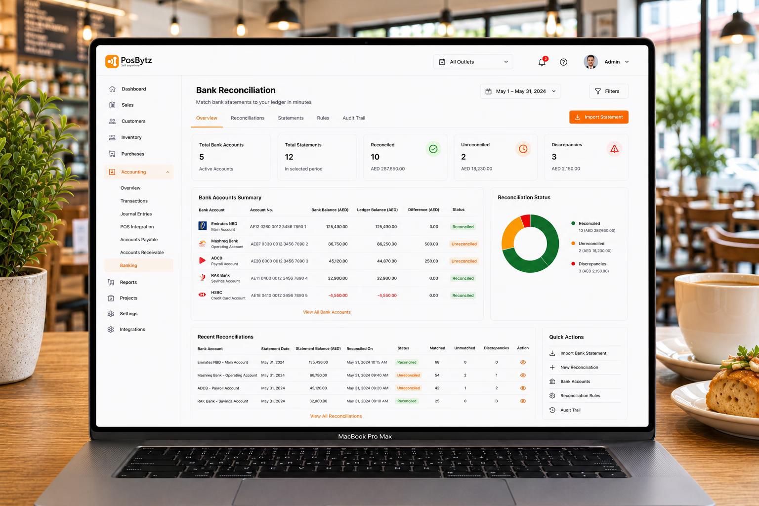 Bank reconciliation software for ERP with automated statement matching, discrepancy detection, and ledger synchronization