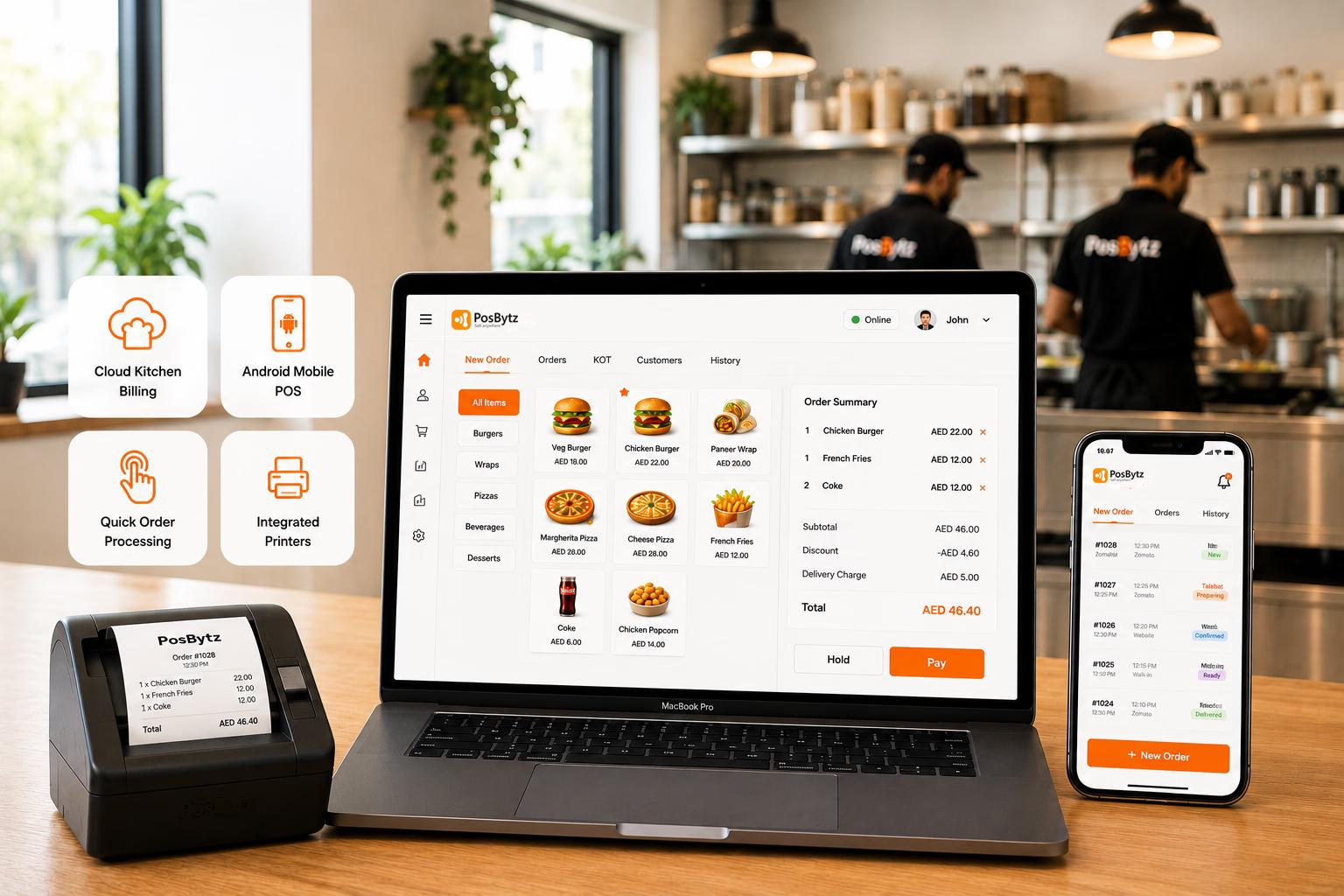 Cloud kitchen POS system for handling orders, billing, and kitchen operations