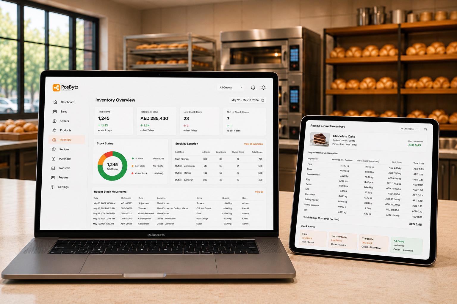Bakery Management ERP Software with recipe-based stock tracking and complete inventory audit trails
