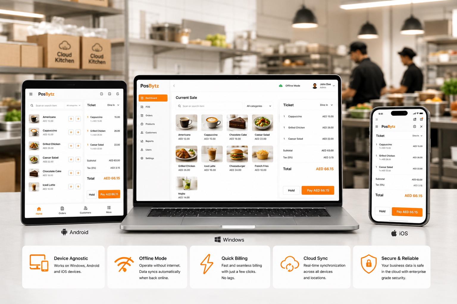 Windows POS system with user-friendly interface, fast billing, and cloud-based management.