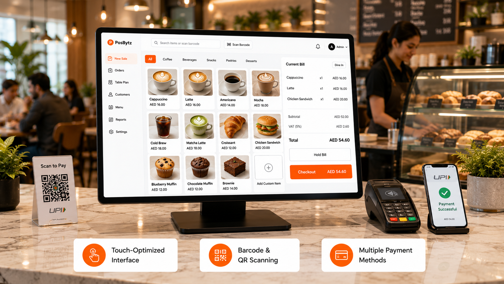 Fast checkout system for cafes with barcode and QR code scanning