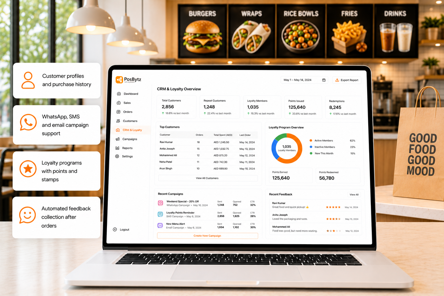 Takeaway customer loyalty software for repeat orders, customer profiles and marketing campaigns