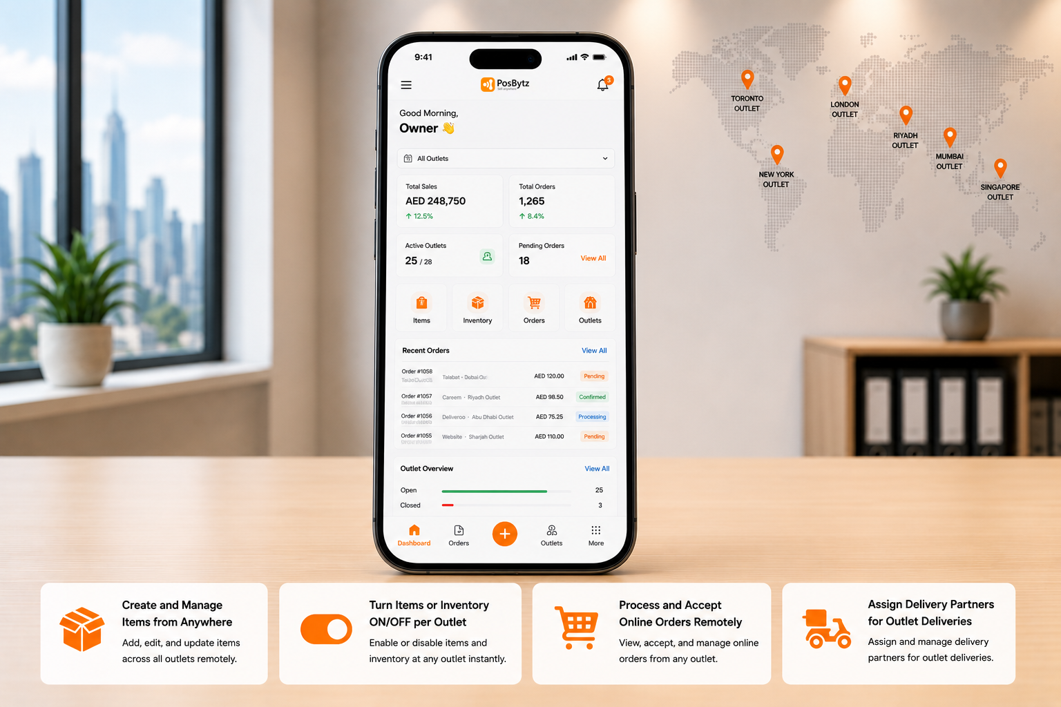 Restaurant franchise owner app for managing multiple outlets remotely