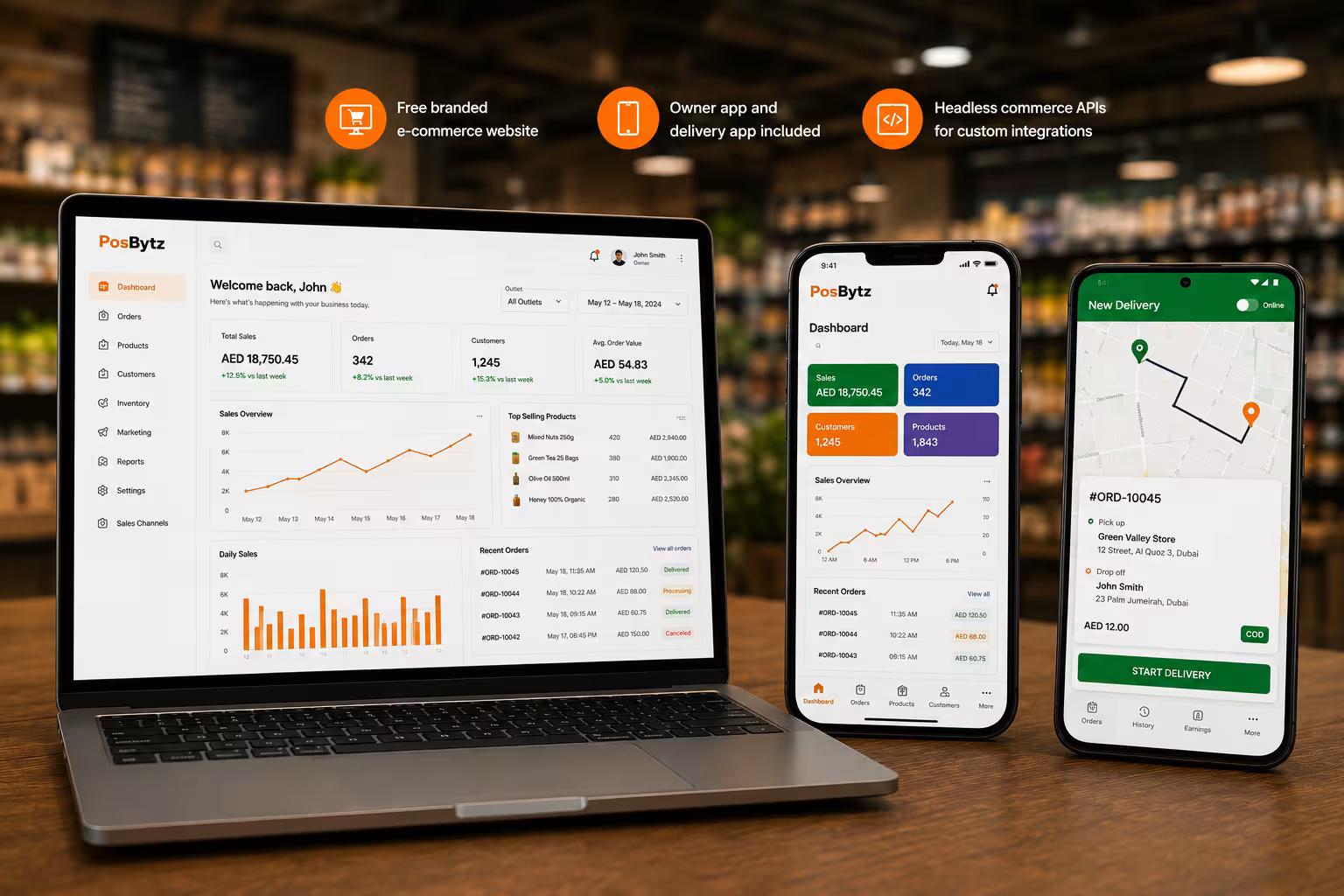 Omnichannel retail software with eCommerce website, delivery app, and POS integration