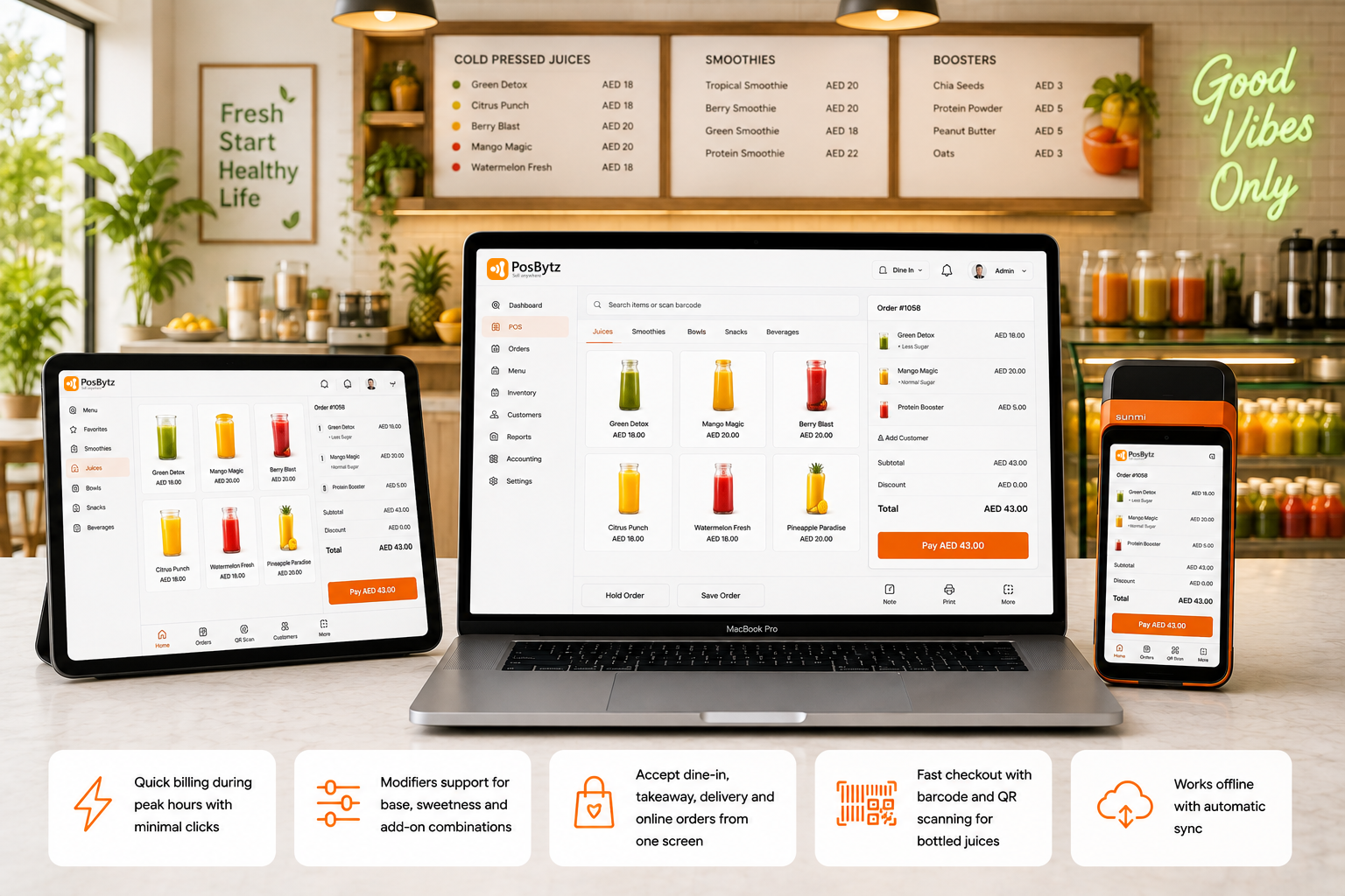POS Software for Juice Shops with fast billing, drink modifiers and QR scanning