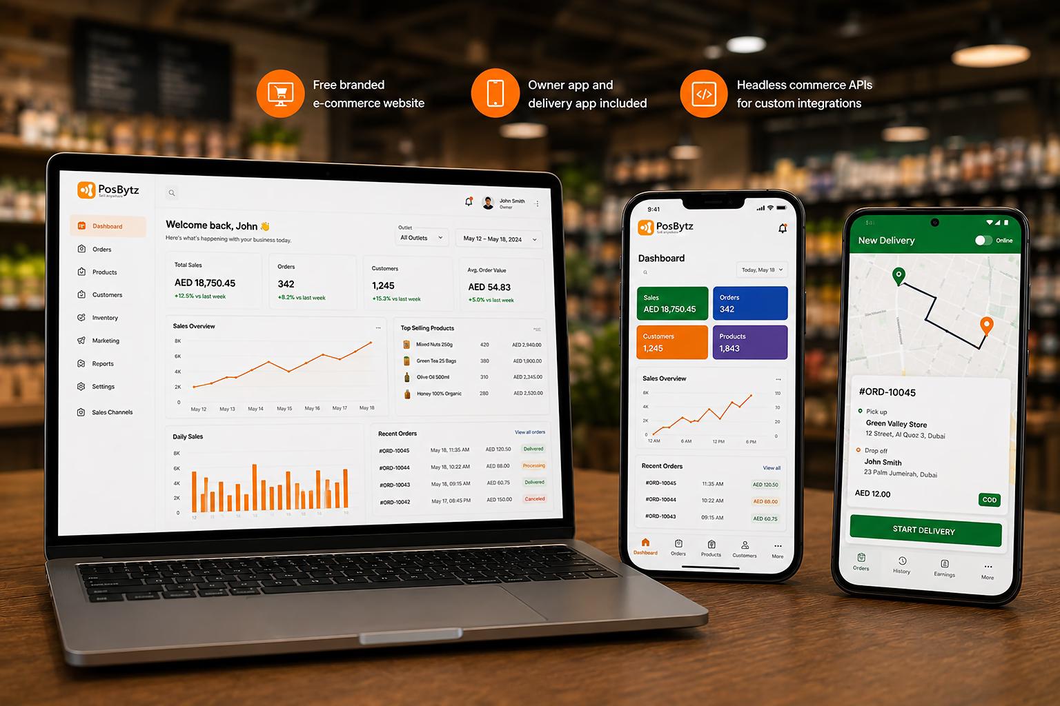 Omnichannel retail software with eCommerce website, delivery app, and POS integration