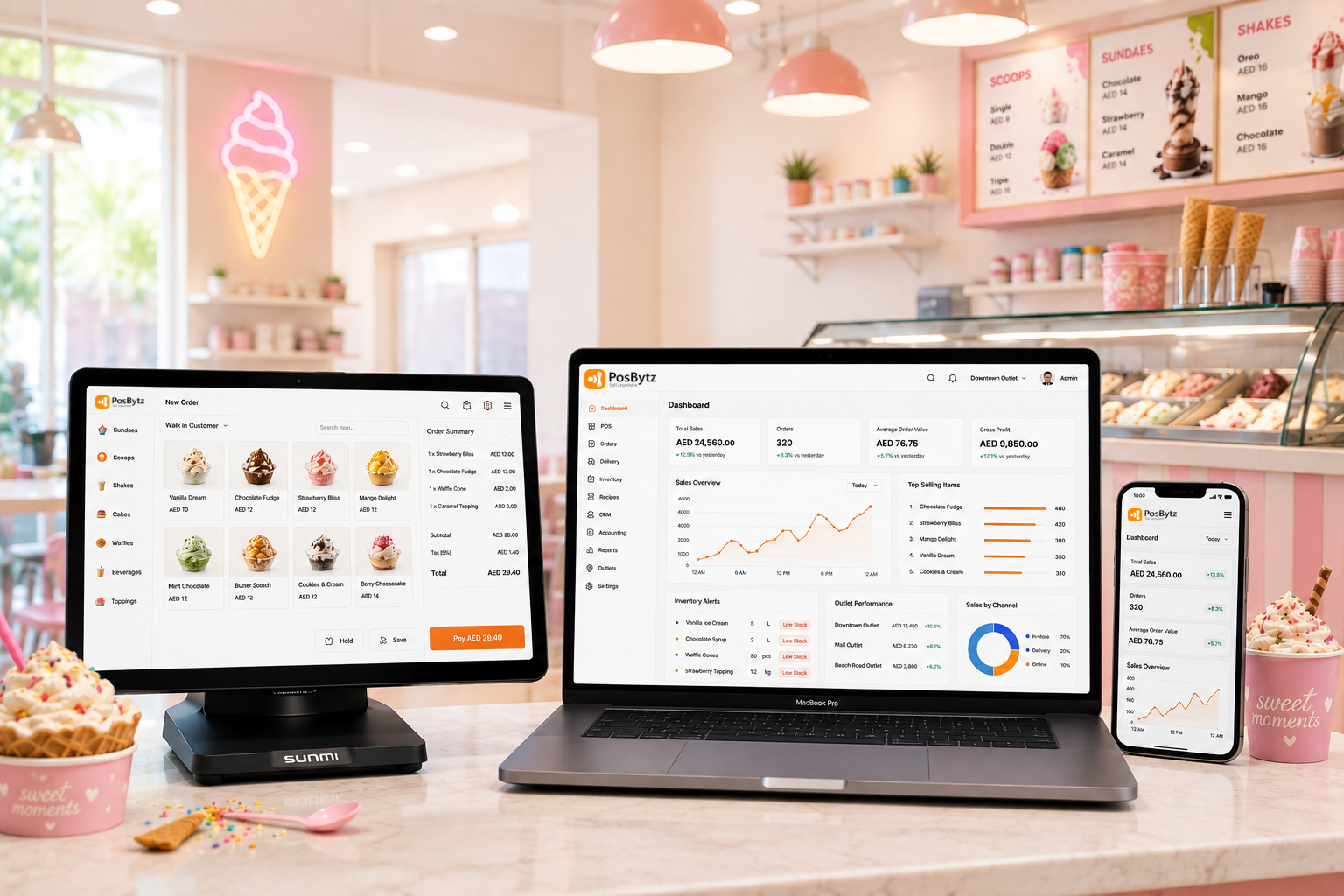 Ice Cream Shop POS System with integrated billing, inventory and ERP dashboard