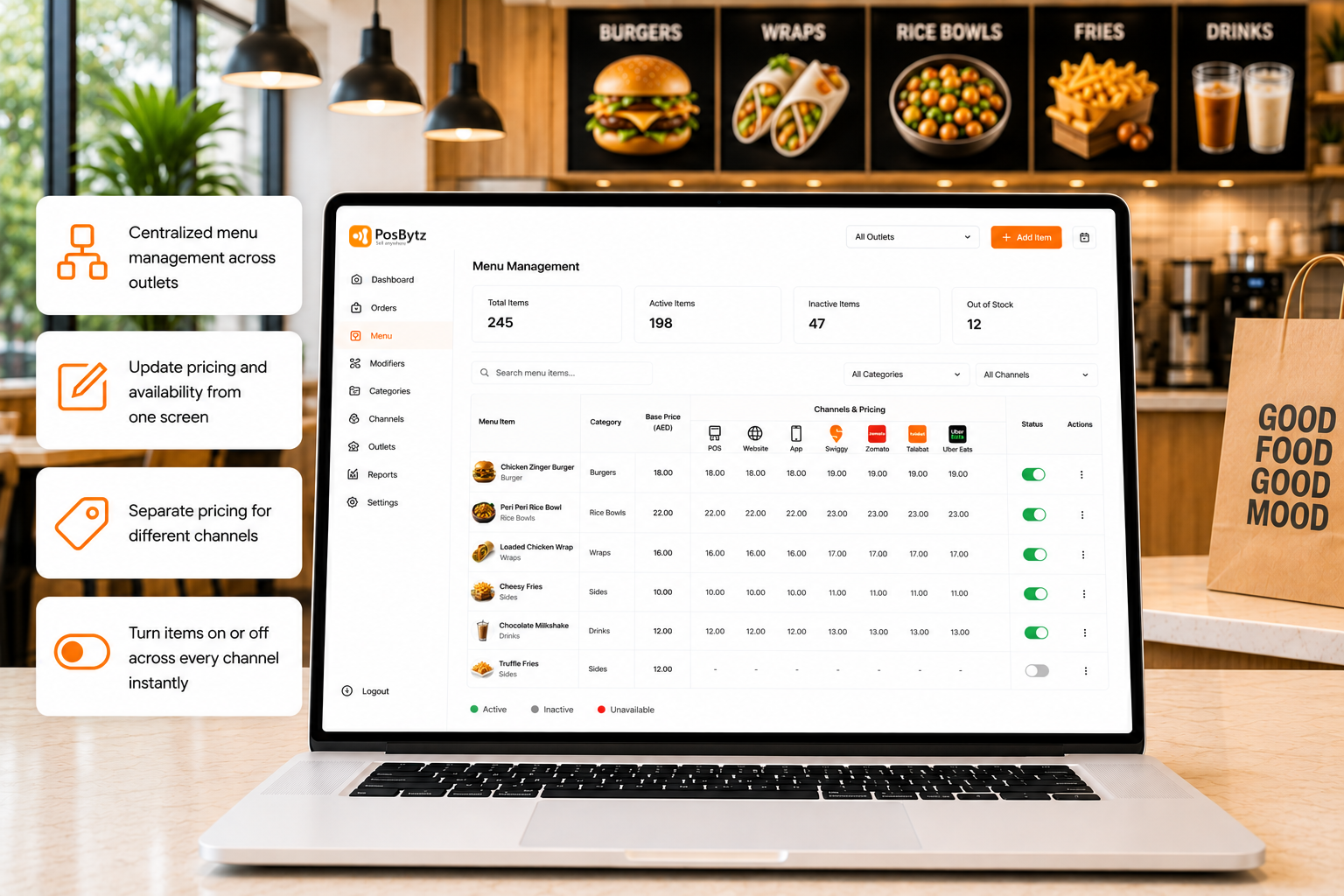 akeaway POS software for centralized menu, pricing and availability management across channels