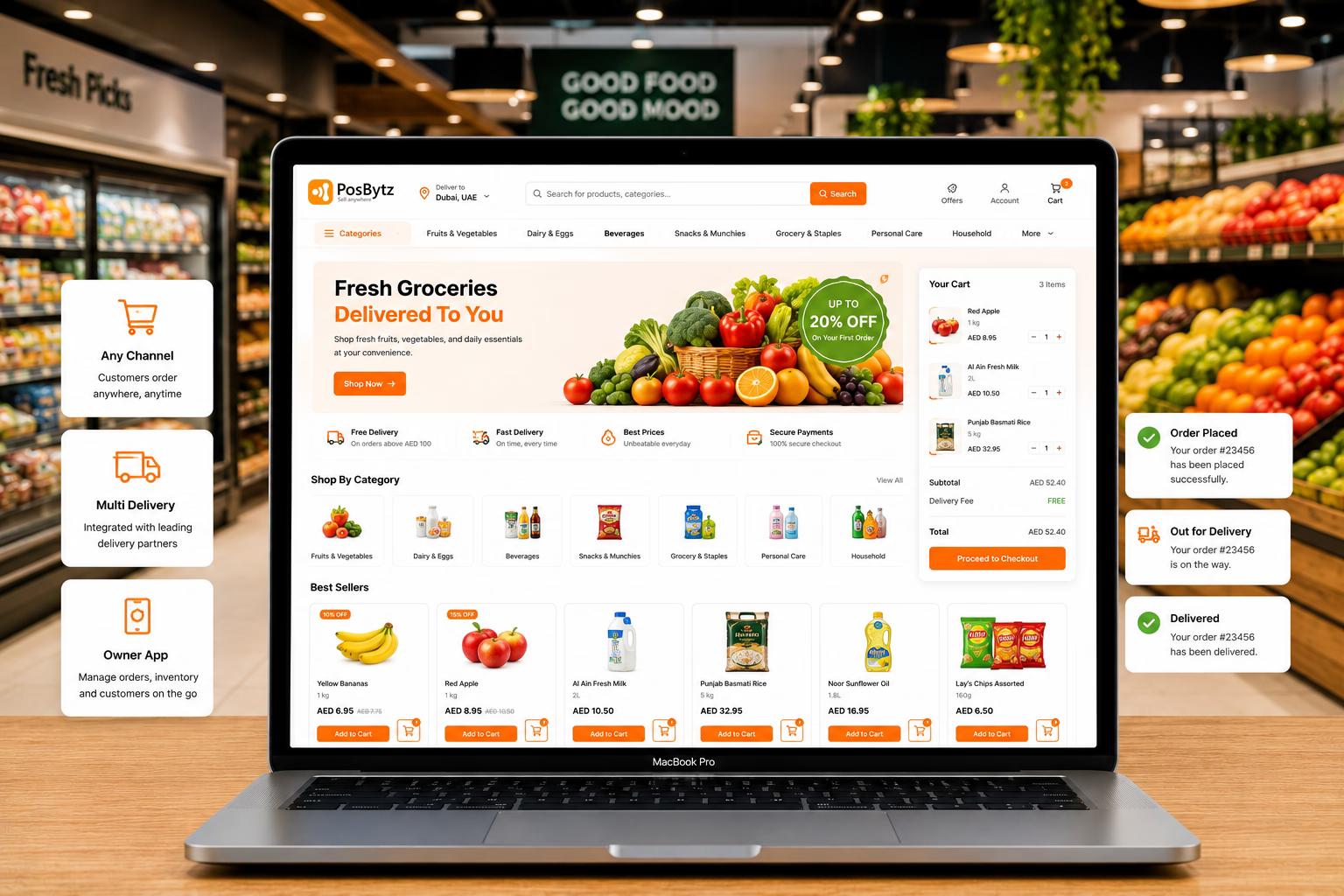 Online ordering system with branded store, admin panel, and delivery partner integration