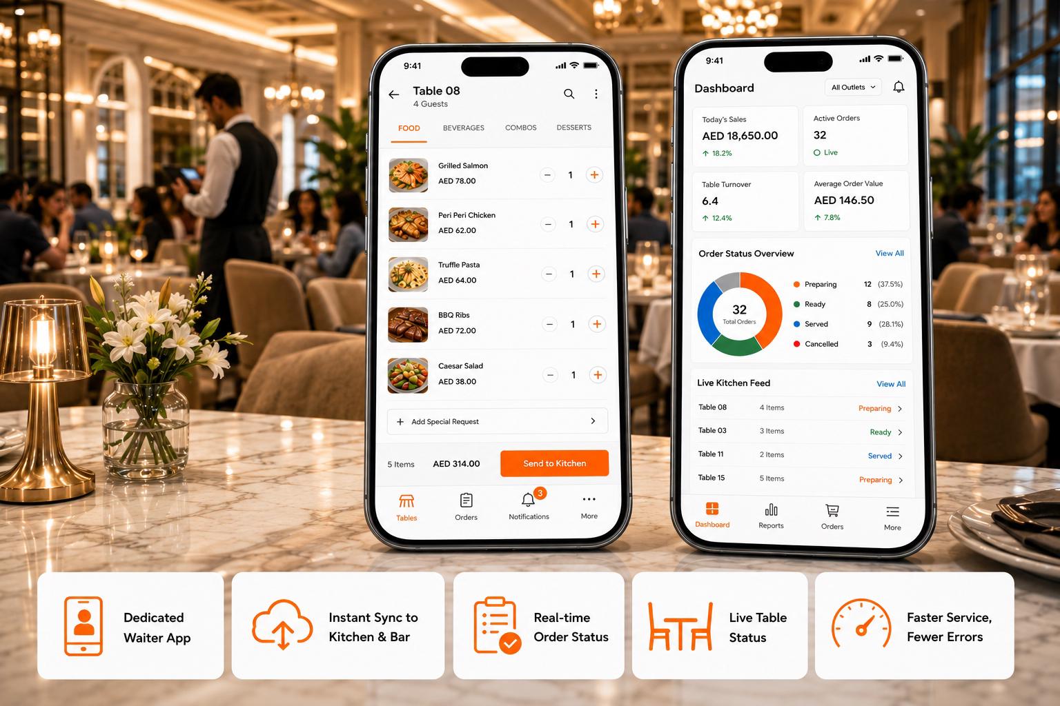 Fine dine POS system waiter app for table-side ordering