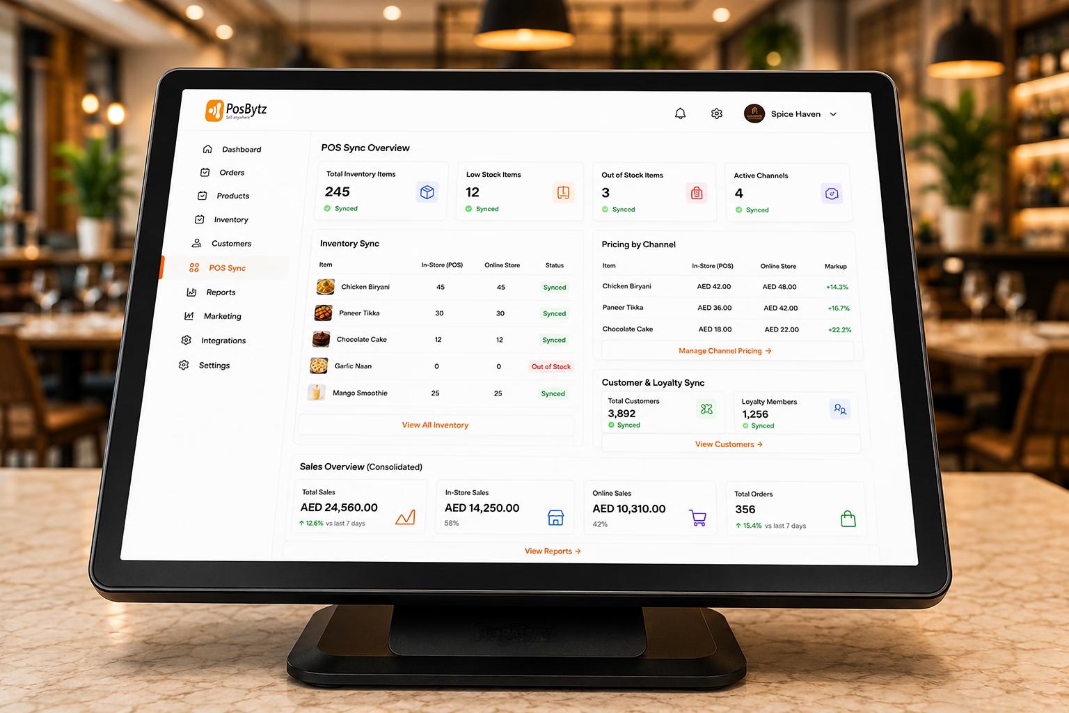 POS Sync enabling unified online and in-store inventory, pricing, and customer data with consolidated reporting.