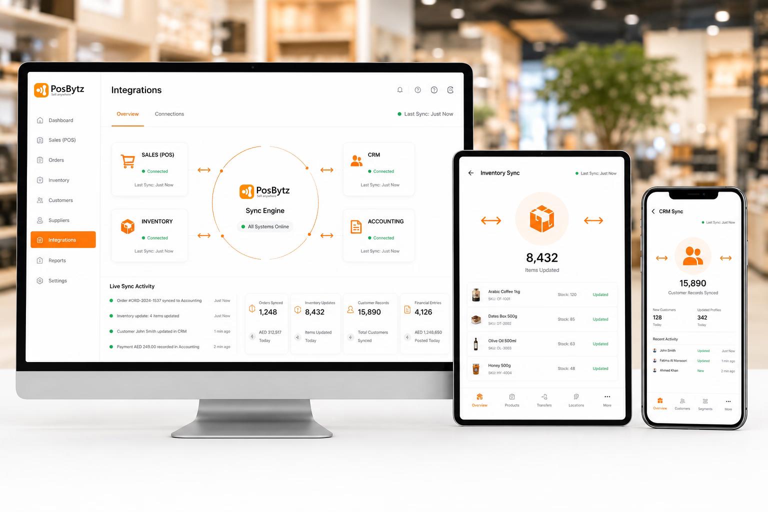 Real-time POS data sync across orders, inventory, and customers