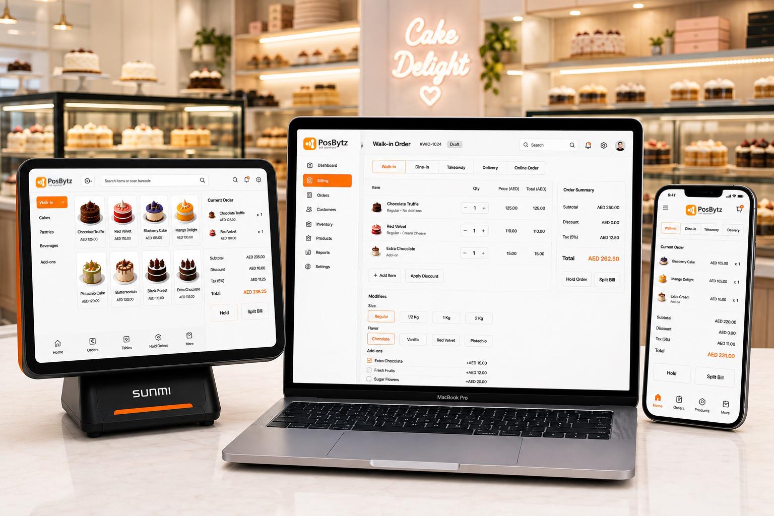 Cake shop POS billing software for walk-in sales, custom cake orders, and multi-channel order management