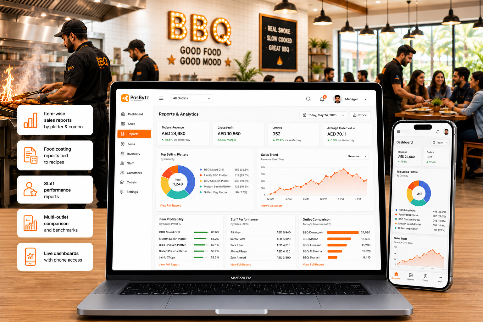 BBQ Restaurant POS with staff performance and sales reports