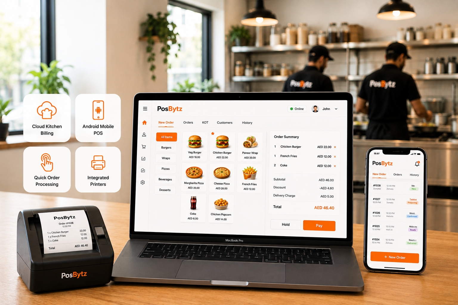Cloud kitchen POS system for handling orders, billing, and kitchen operations