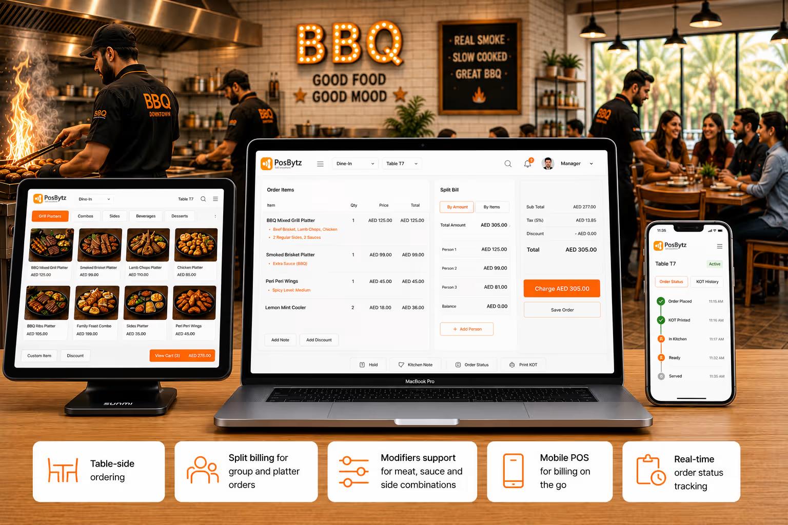 BBQ POS Software for managing group orders and platter billing