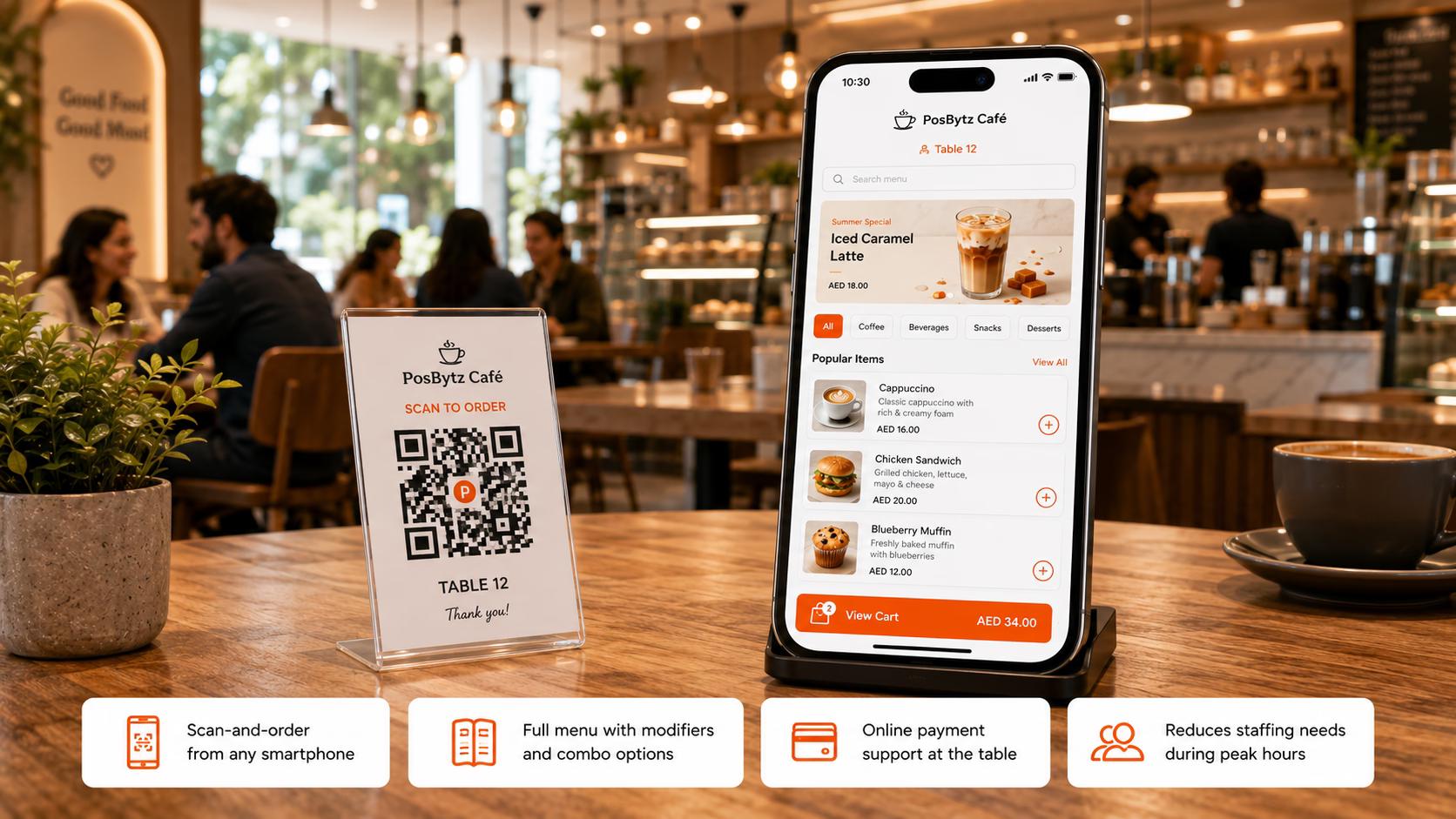 QR code ordering system for cafes with table ordering and online payments