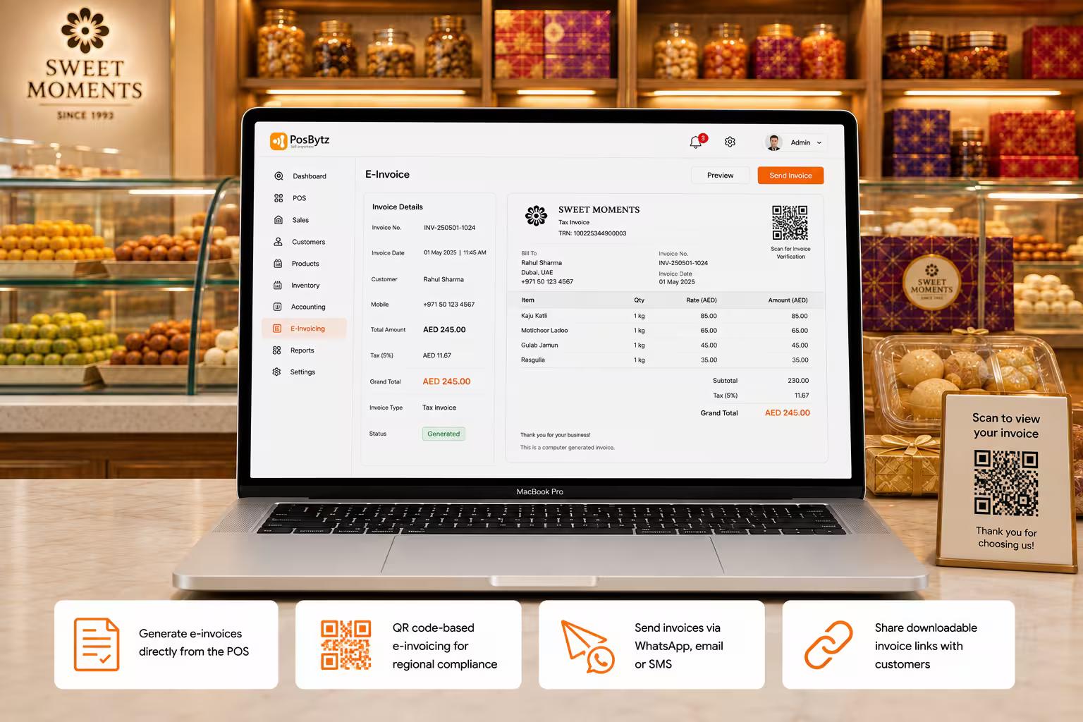 Sweet Shop Billing Software with QR code e-invoicing and digital invoice sharing
