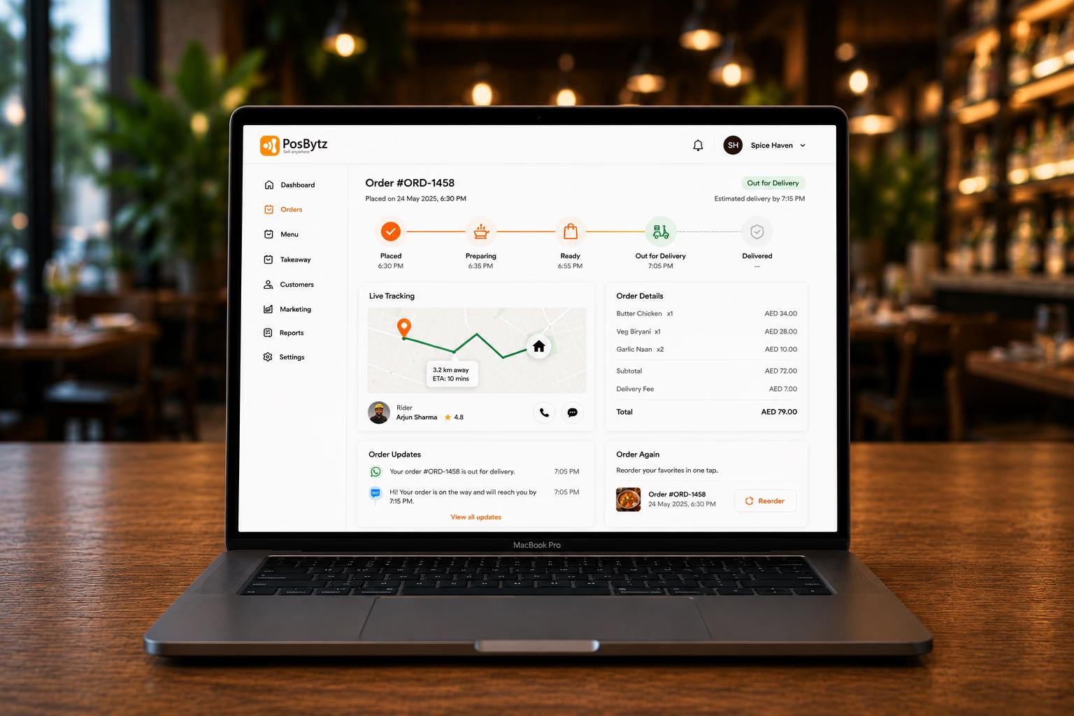 Real-time food order tracking with live status updates and notifications