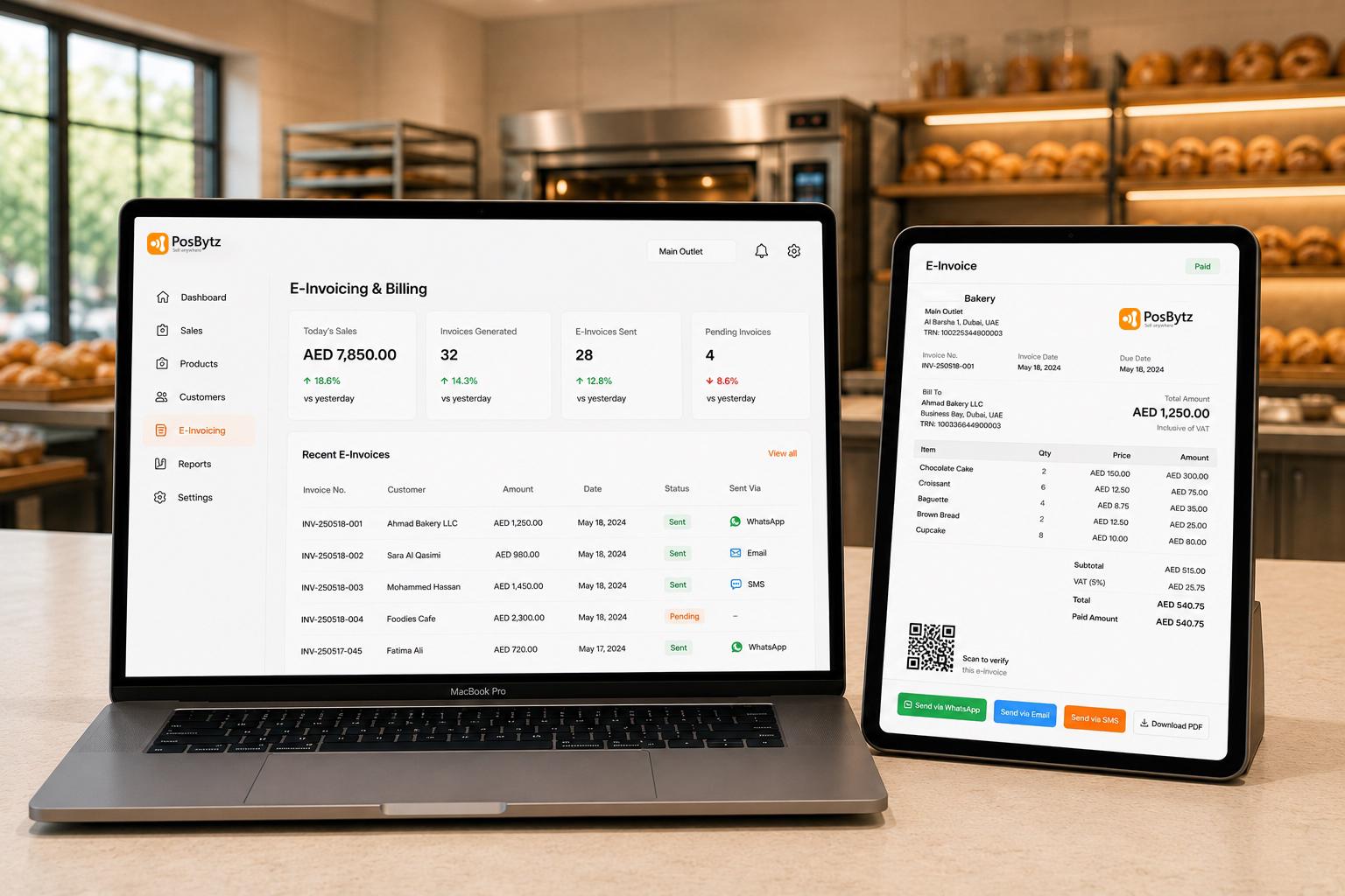 ERP Software for Bakery generating e-invoices directly from the Bakery POS System