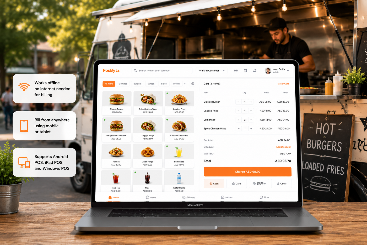 Mobile POS system for food truck billing and order management on the go