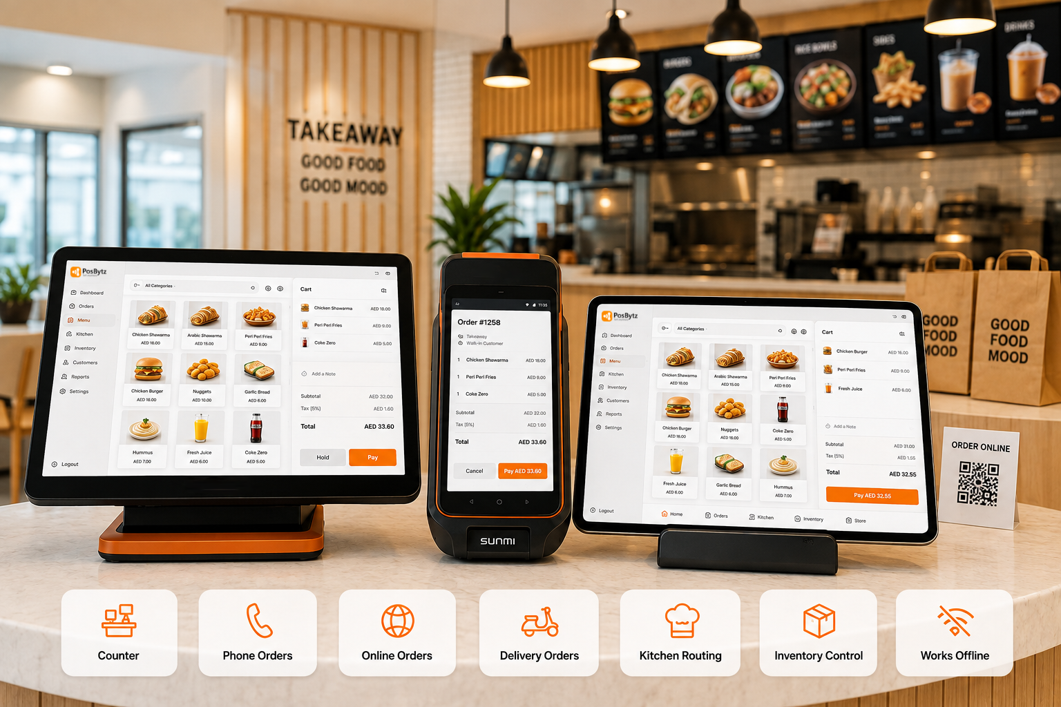 Takeaway POS System for counter billing, kitchen routing, inventory and delivery orders